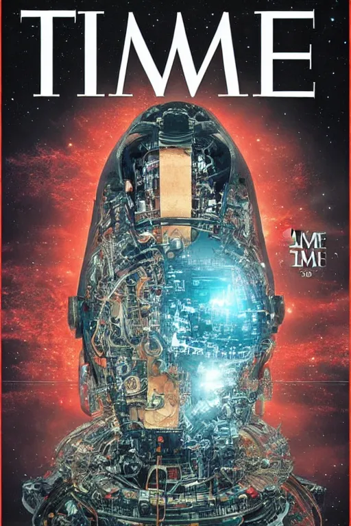 Image similar to TIME magazine cover, the coming AI singularity, intricate, 8k, HDR, CG Society