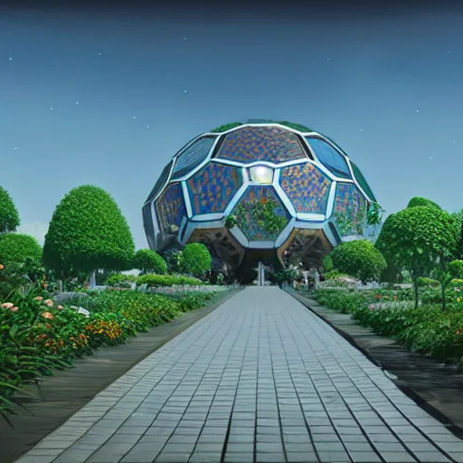 Image similar to expo 6 7 pavillion, solarpunk, studio ghibli, jean - baptiste monge, octane render, 4 k, symmetry