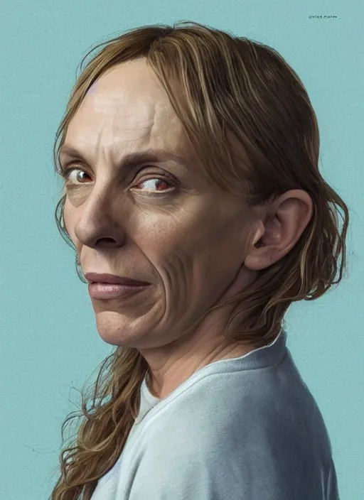 Image similar to portrait of Toni Collette in Hereditary (2018), highly detailed, centered, solid color background, digital painting, artstation, concept art, smooth, sharp focus, illustration, Jason Edmiston, donato giancola, Joseph Christian Leyendecker, Les Edwards, Ed Repka, WLOP, Artgerm