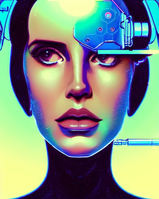 Image similar to portrait of lana del rey as a cyborg. intricate abstract. intricate artwork. by tooth wu, wlop, beeple, dan mumford. octane render, trending on artstation, greg rutkowski very coherent symmetrical artwork. cinematic, hyper realism, high detail, octane render, 8 k, iridescent accents