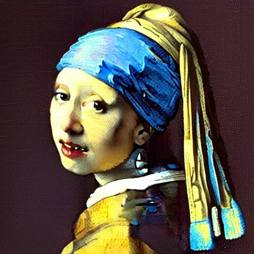 Prompt: An AI reimagining of The Art of Painting (1666) by Johannes Vermeer