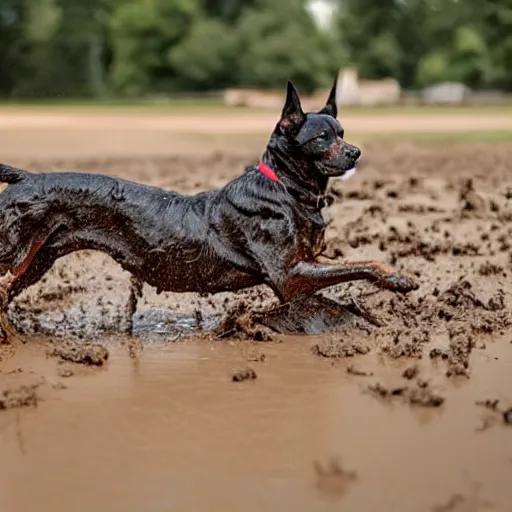 Prompt: dog play in mud