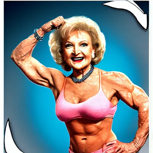 Image similar to buff betty white with huge muscles