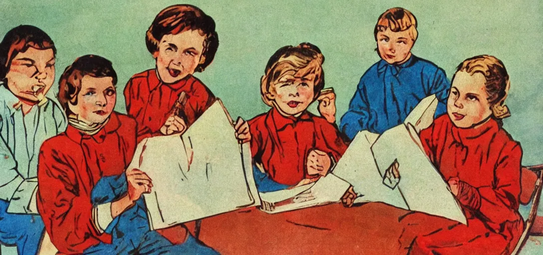 Prompt: Soviet Propaganda about encouraging children to study