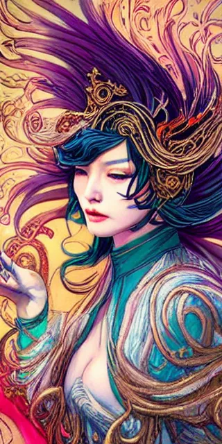 Image similar to beautiful and vivid ross tran and rebecca guay fantasy portrait of a time wizard. trending on artstation 8k hq