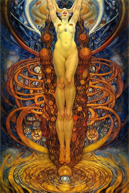 Image similar to Divine Chaos Engine by Karol Bak, Jean Delville, William Blake, Gustav Klimt, and Vincent Van Gogh, symbolist, visionary