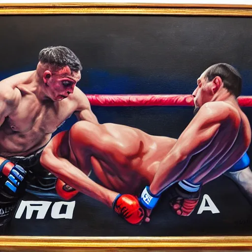 Image similar to viktor orban fighting mma, oil painting