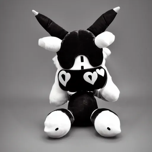 Image similar to cute fumo chibi plush steel imp, black and white with little hearts, soft shadow, vray