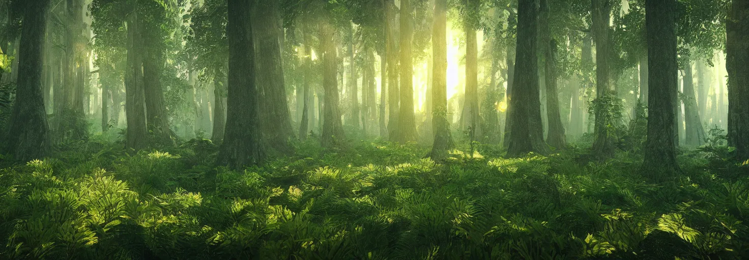 Prompt: a forest with glowing plants, wide shot, cinematic, ultra realistic, ultra detailed