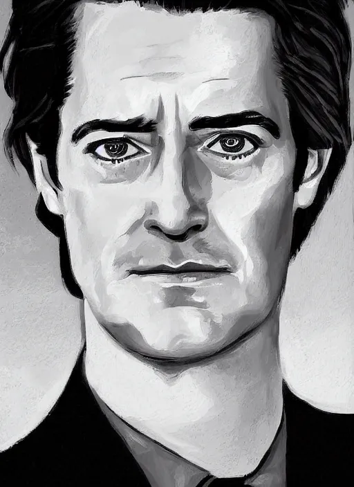 Prompt: portrait of kyle maclachlan as dale cooper by matt rota