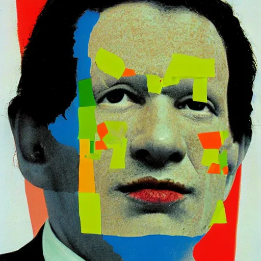 Image similar to chris morris, portrait, mixed media, by tadanori yokoo