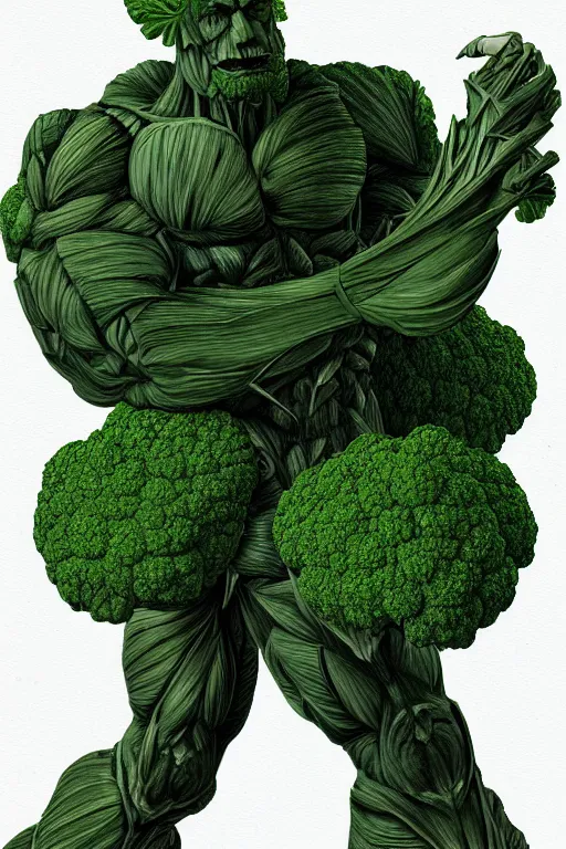 Image similar to a humanoid figure broccoli man, muscular, full body, highly detailed, digital art, sharp focus, trending on art station, anime art style