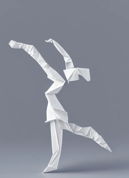 Image similar to origami dancer in white paper, 3 d render, ultra - detailed, on white background, studio shot