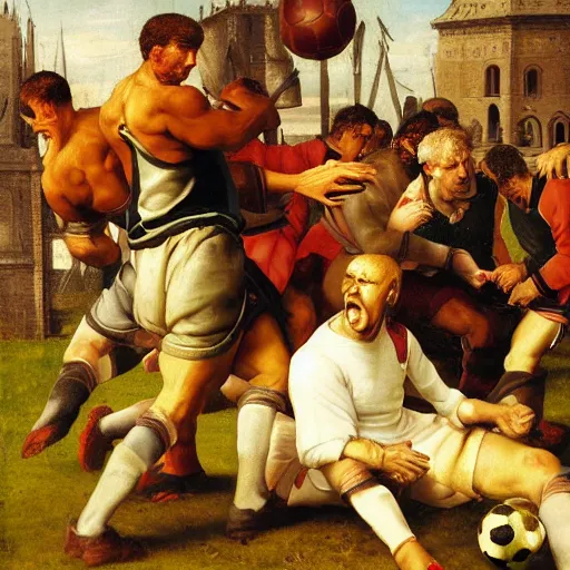 Prompt: a happy man studying soccer tactics, detailed, highly detailed, heroic, epic, complex, very detailed, realistic, HD quality, 8k resolution, body and headshot, Oil Painting, Italian Renaissance Painting of Jerma985, Italian Renaissance Painting Style, Renaissance Painting Style, Painting, Trending on Artstation