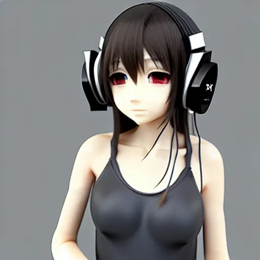 Image similar to squareenix style 3d anime girl wearing headphone listening to amplifier trending on pixiv skeb artstation photo portrait kantoku style