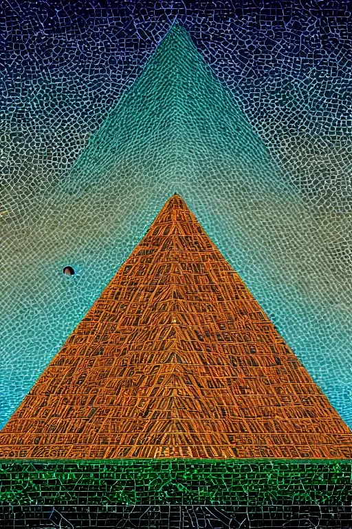 Image similar to a pyramid in a field with a sky background, a mosaic by jeffrey smith, behance contest winner, generative art, circuitry, fractalism, behance hd