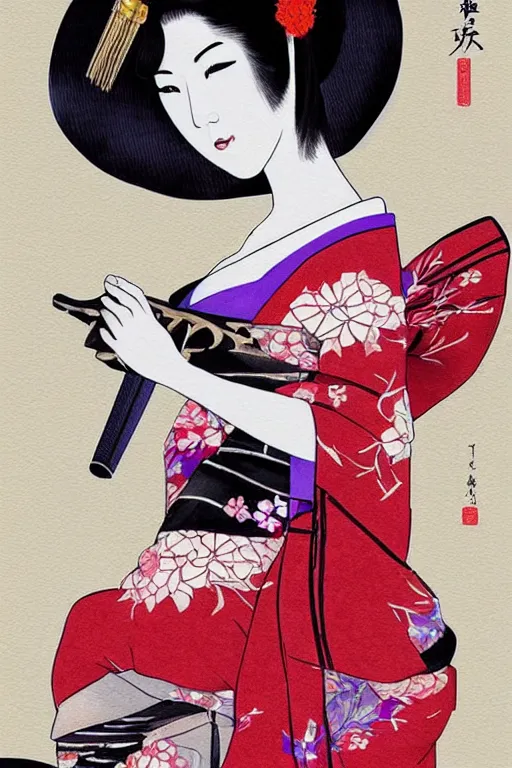 Image similar to extremely sensual geisha full body, seductive pose, full body, digital art, 8k, character, realistic, portrait, photorealism, japan watercolour, masterpiece art