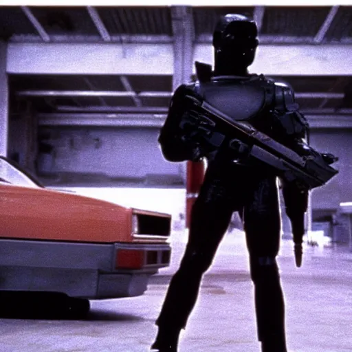 Image similar to Terminator film scene, atmospheric light, terminator factory, 1980s cinematography, still from the film - 640