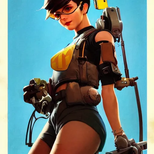 overwatch's tracer in a 1 9 5 0's pinup art,, Stable Diffusion