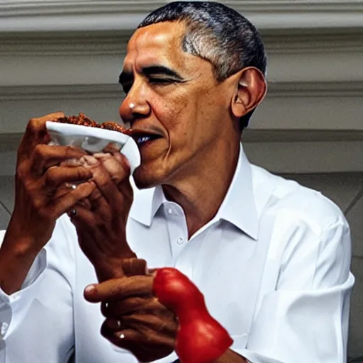 Prompt: barack obama eating a pepper