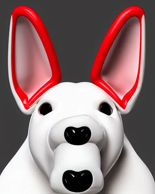 Image similar to 3d toy cute model of white bull terrier with red circle around left eye artistic ad campaign Portrait photo Leica Zeiss