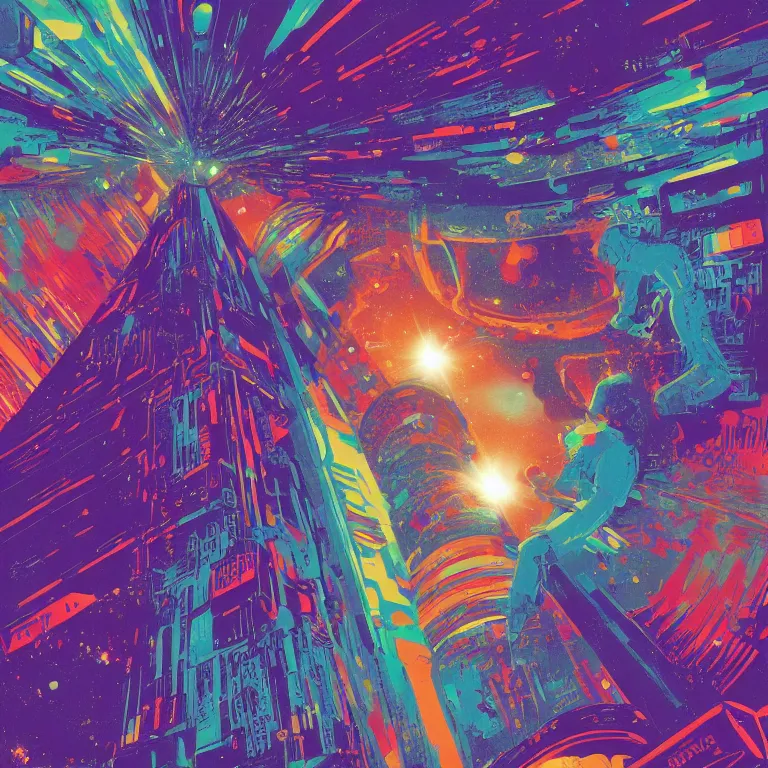 Image similar to A psychedelic poster of 2001: A Space Odyssey by Wes Wilson