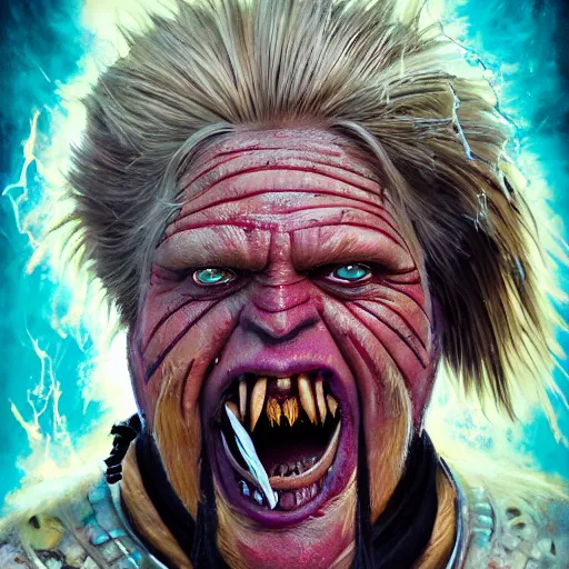 Prompt: detailed photo of a orc bard portrayed by Gary Busey witha lute, 8k,by Tristan Eaton, Stanley Artgermm, Tom Bagshaw, Greg Rutkowski, Carne Griffiths, trending on DeviantArt, face enhance, hyper detailed ,full of color, dramatic lightning, epic stance