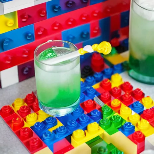 Image similar to a colorful lego - themed mixed drink, cookbook photo