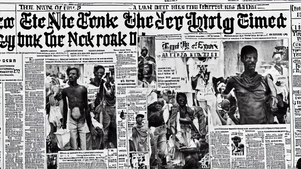 Image similar to 1 9 8 4 ethiopian famine, in the cover of new york times, 8 k