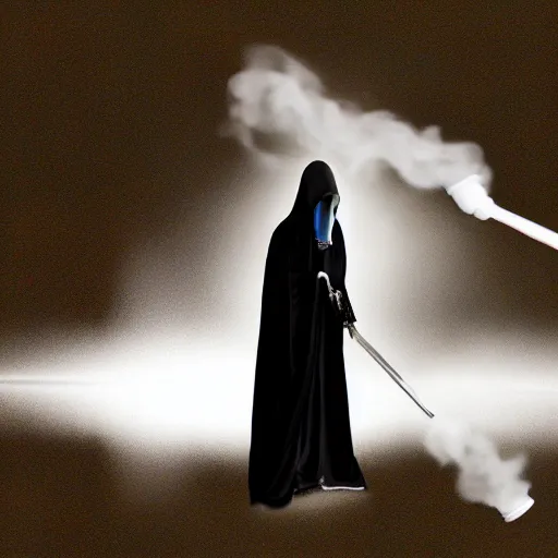 Image similar to the grim reaper exhaling a large hit from his bong, award winning professional composite photography, cinematic