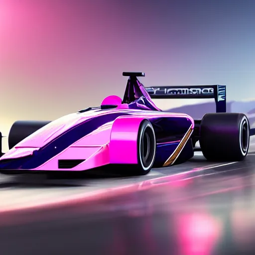 Image similar to detailed photo of a synthwave formula one car, 8 k.