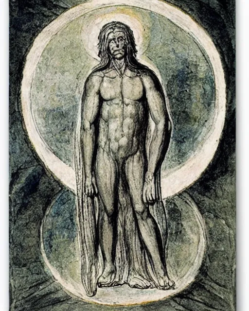 Image similar to a druid standing in a circle at the beginning of the world by william blake