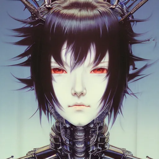 Image similar to prompt : photorealistic cinematic 3 d render of persona portrait soft light painted by takato yamamoto, mecha attributes and armor, inspired by ghost in shell anime, smooth face feature, intricate oil painting, high detail, sharp high detail, manga and anime 1 9 8 0