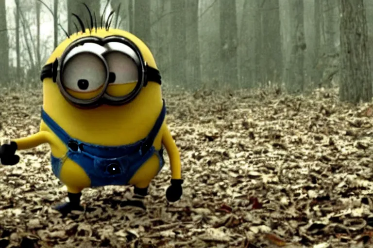 Image similar to a still of a minion in blair - witch project ( 1 9 9 9 )