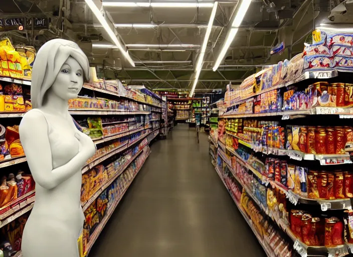 Image similar to angel in a grocery store, cinematic grade, volumetric light, photorealistic,, award winning photo, 100mm, sharp, high res