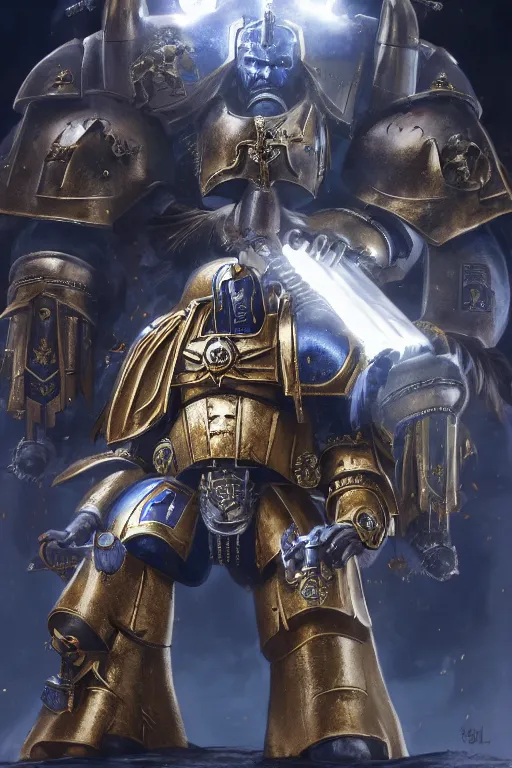 Image similar to warhammer 4 0 k horus heresy fanart - the primarchs emperor by johannes helgeson animated with vfx concept artist & illustrator global illumination ray tracing hdr fanart arstation zbrush central hardmesh radiating a glowing aura 8 k octane renderer