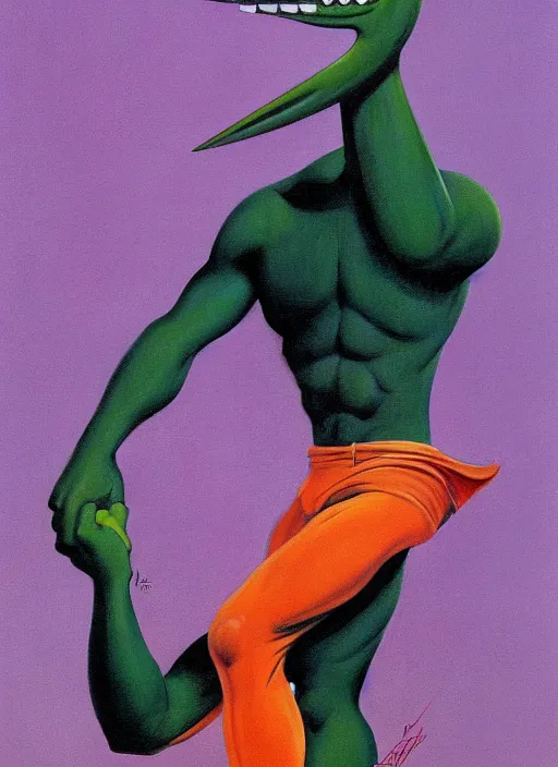 Prompt: portrait of gumby as reimagined by frank frazetta and boris vallejo