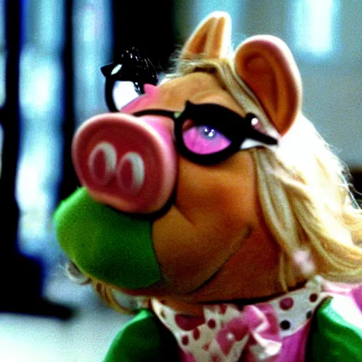 Image similar to movie still of trinity as miss piggy in the matrix 1 9 9 9 movie