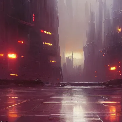 Image similar to star wars concept art by greg rutkowski, a huge metropolis with sharp and elegant buildings, it is night and it feels busy, the buildings are bright, dark and reddish night sky, cinematic lighting, oppressive atmosphere.