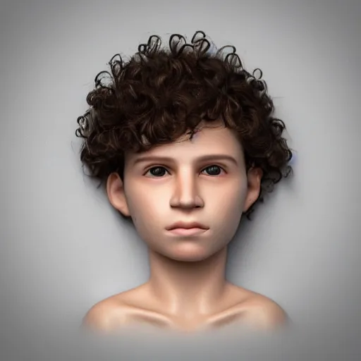 Prompt: a boy with pale skin, brown eyes and brown curly hair, extremely detailed facial structure, extremely detailed and realistic eyes, photorealistic