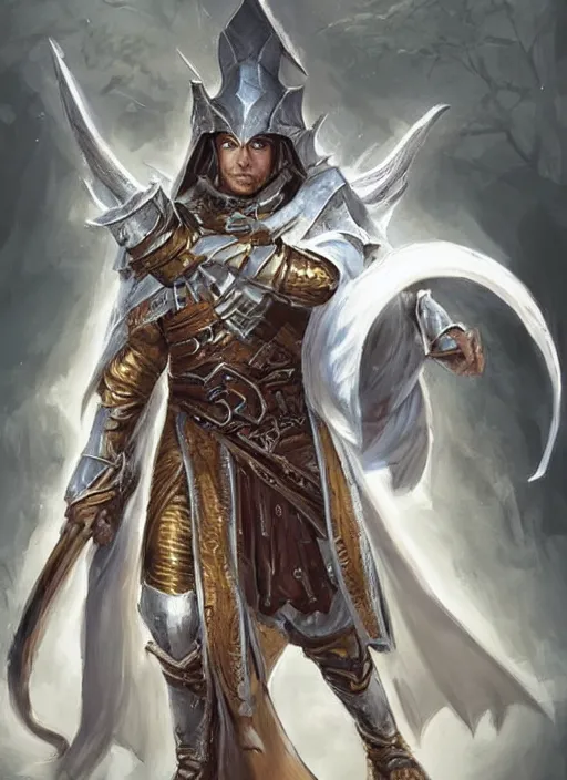 Prompt: white cloak paladin, ultra detailed fantasy, dndbeyond, bright, colourful, realistic, dnd character portrait, full body, pathfinder, pinterest, art by ralph horsley, dnd, rpg, lotr game design fanart by concept art, behance hd, artstation, deviantart, hdr render in unreal engine 5