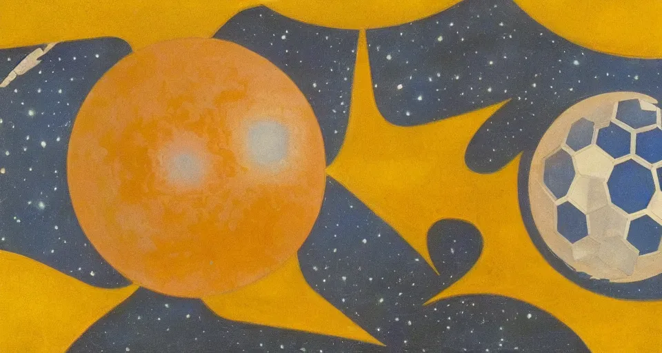 Prompt: hexagonal shield in space, blocking the sun, earth in the foreground, art deco painting