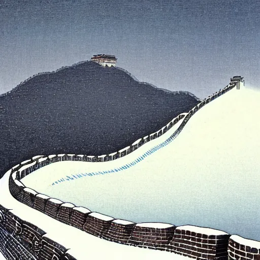 Image similar to The Great Wall, snowy day, Kawase Hasui