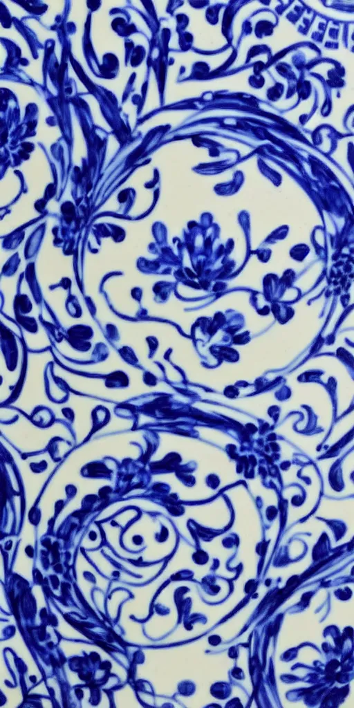 Image similar to A modern flower, style of Chinese Vase, Portuguese Blue and White Painted Tile Art