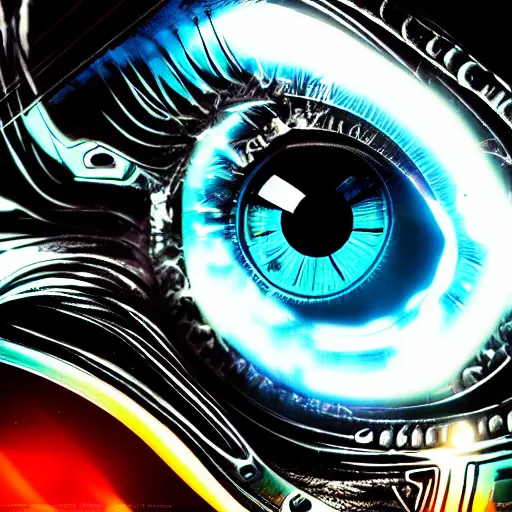 Image similar to cybernetic wolf eye, futuristic, cyberpunk, digital illustration, photo - realistic, macro, extremely detailed, vivid, neon, dramatic lighting, intricate details