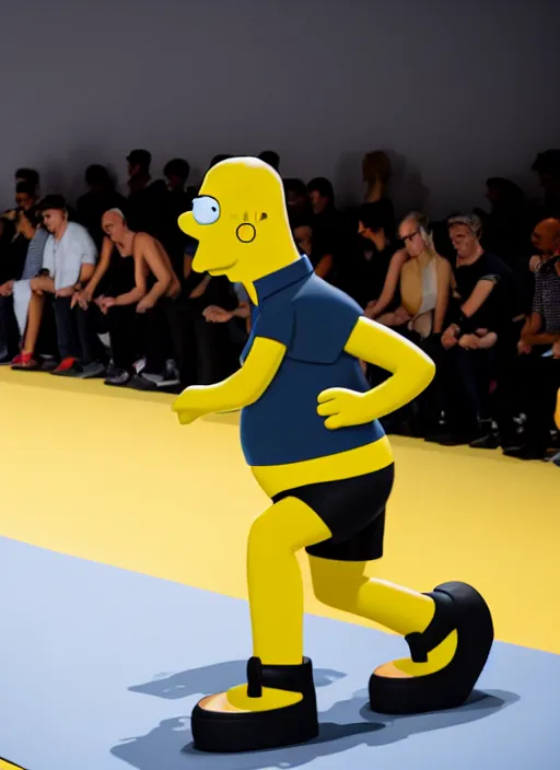 Image similar to hyperrealistic and heavy detailed air jordan runway show of homer simpson, leica sl 2 5 0 mm, vivid color, high quality, high textured, real life