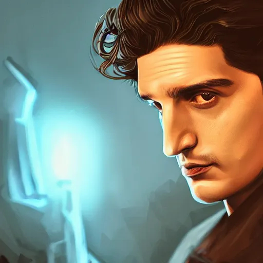 Prompt: louis garrel portrait, arcane netflix, arcane jayce, arcane vi, arcane jinx, concept portrait, riot, acrace catoon, detailed expression, high quality, cinematic lighting, fantasy, reflective, spotlight, digital artwork