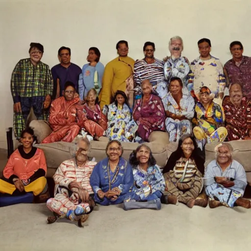 Prompt: indian grandmothers and grandfathers having a pyjama party floating in space wearing spacesuits and helmets