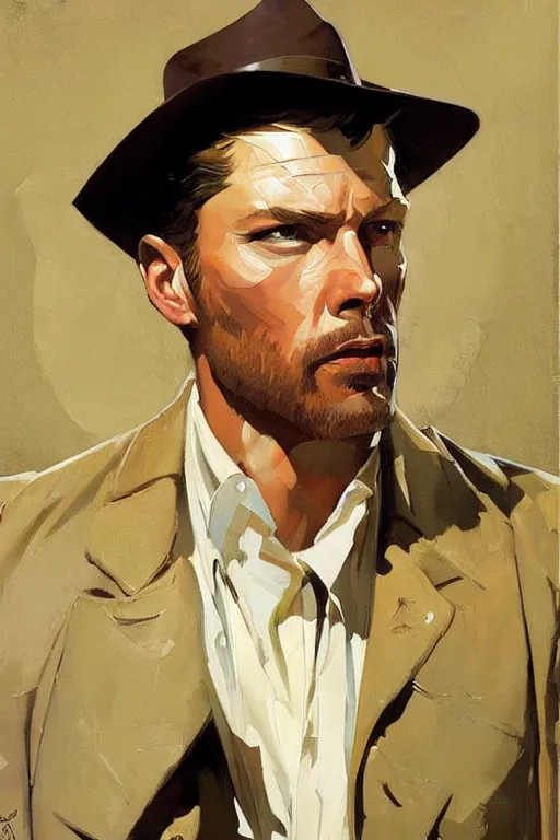 Image similar to arthur morgan, painting by jc leyendecker!! phil hale!, angular, brush strokes, painterly, vintage, crisp