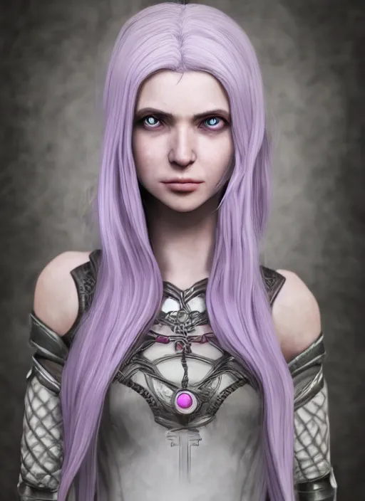 Prompt: An epic fantasy comic book style portrait painting of a pale girl with long straight white hair, lilac pupil, she is wearing a dress with a chess pattern, Unreal 5, DAZ, hyperrealistic, octane render, cosplay, RPG portrait, dynamic lighting